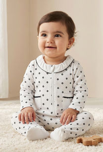 Juniors Cotton Round Neck Long Sleeves Sleepsuit with Floral Print-undefined-image-1