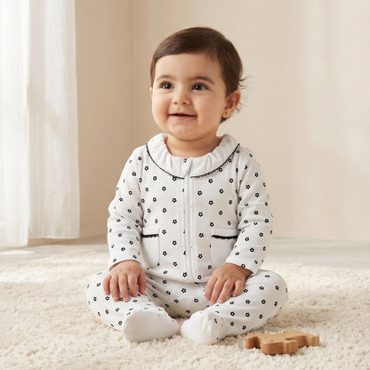 Juniors Cotton Round Neck Long Sleeves Sleepsuit with Floral Print