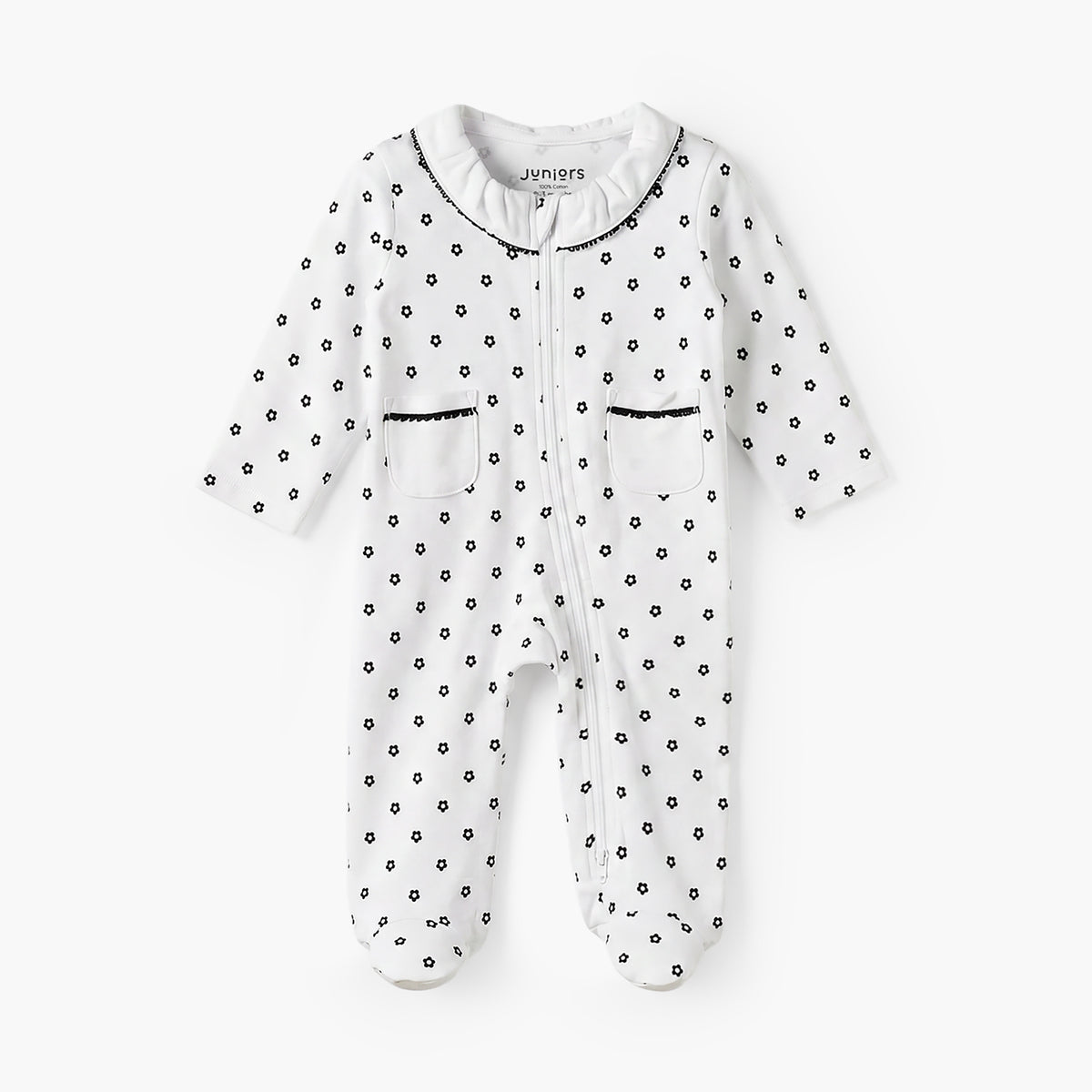 Juniors Cotton Round Neck Long Sleeves Sleepsuit with Floral Print