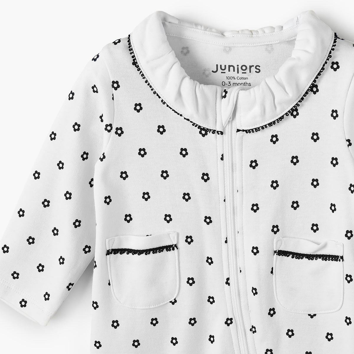 Juniors Cotton Round Neck Long Sleeves Sleepsuit with Floral Print