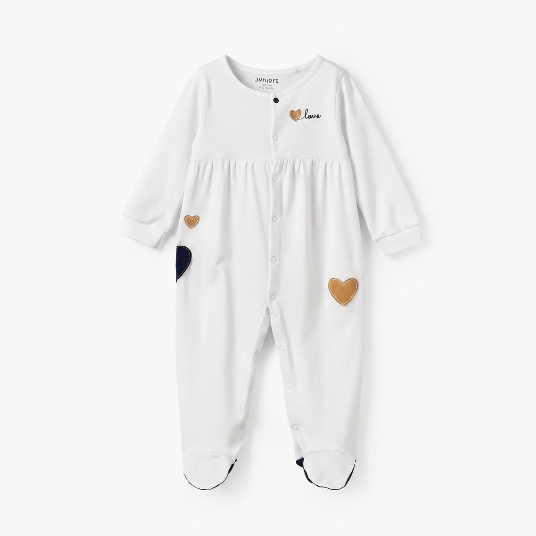 Juniors Cotton Round Neck Long Sleeves Sleepsuit with Snap Button Closure