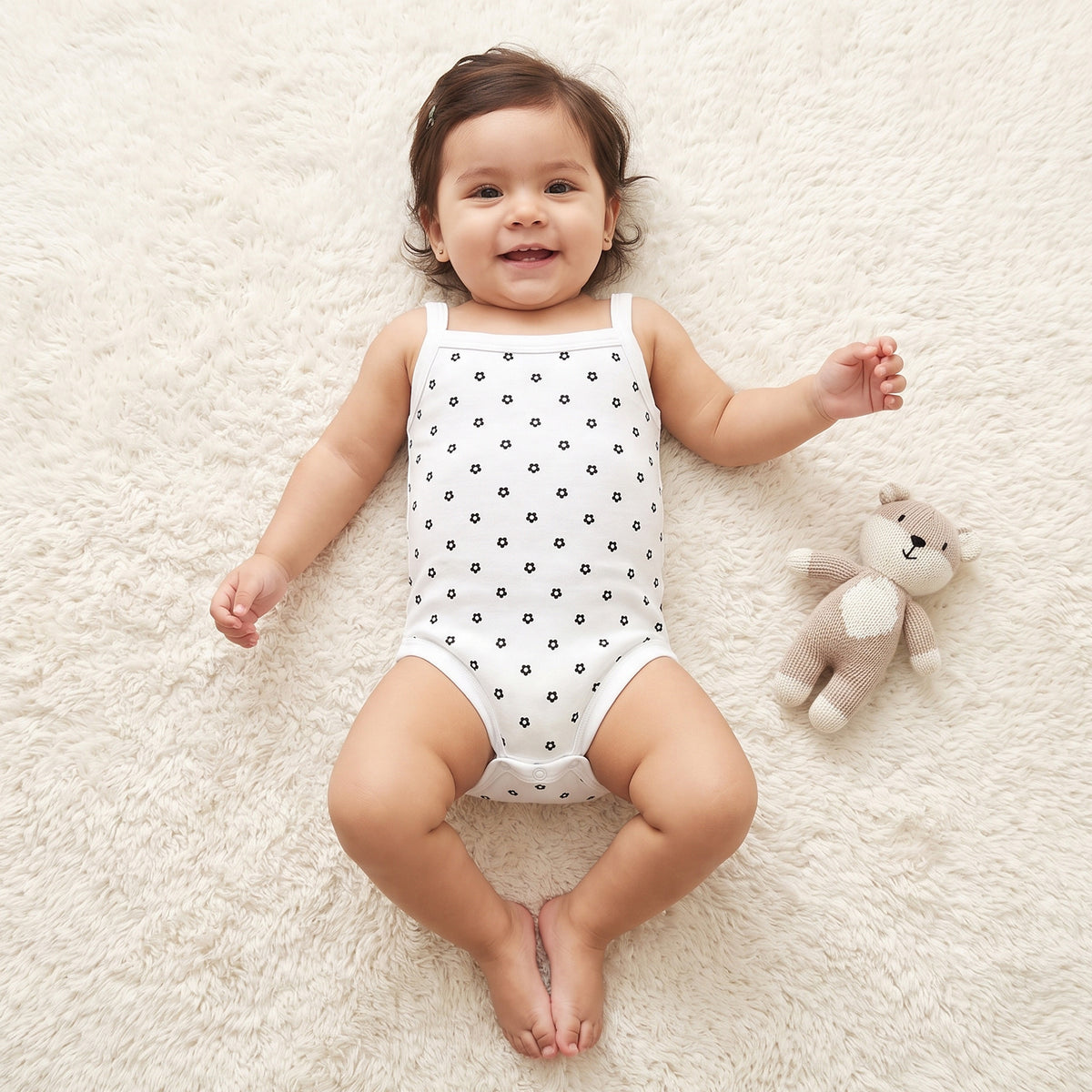 Juniors Cotton Square Neck Strappy Bodysuit with Floral Print