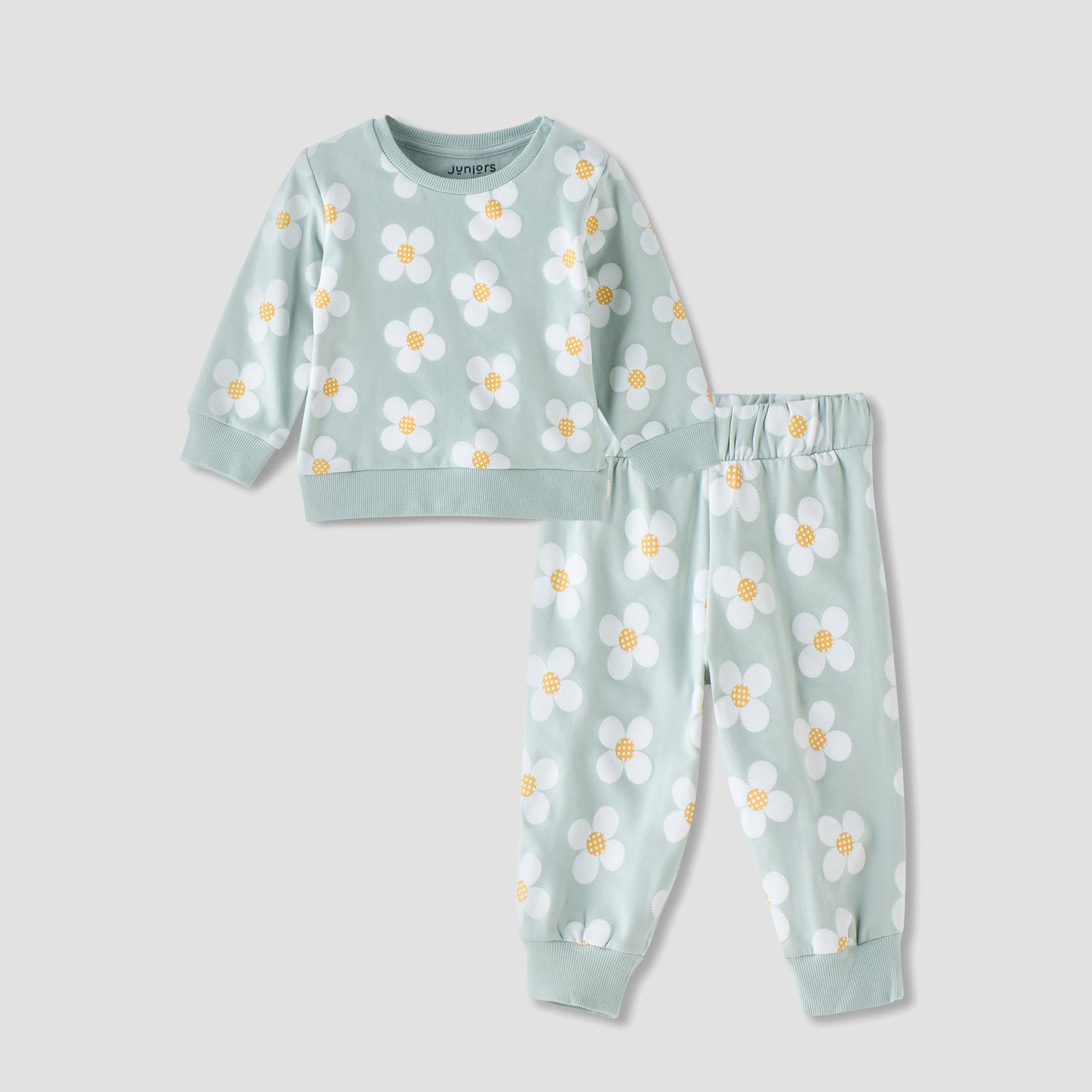 Juniors All-Over Floral Print Sweatshirt and Pyjama Set - Green / 12-18 mths