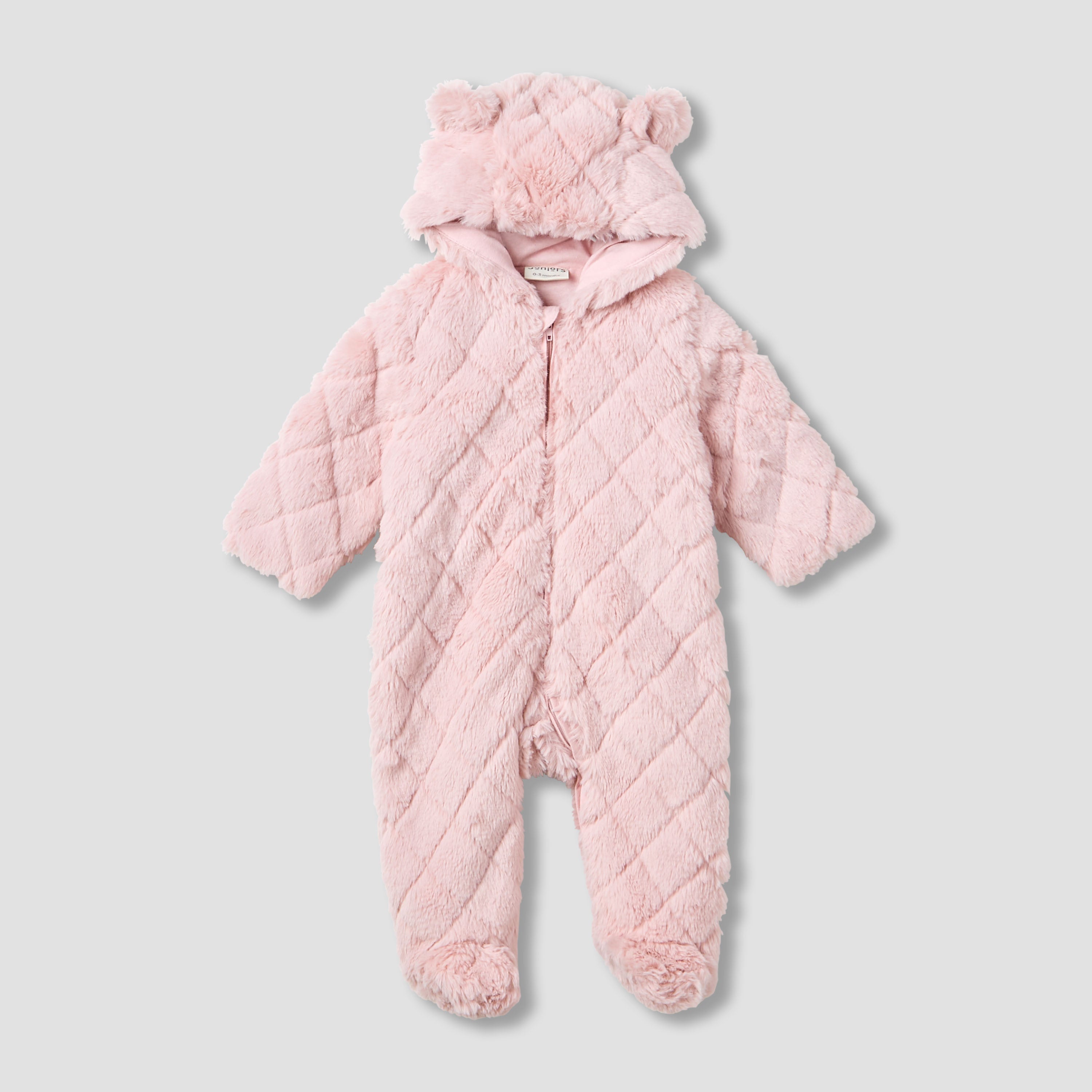 Juniors Hooded Long Sleeves Sleepsuit with Faux Fur Texture - Pink / 9-12 mths
