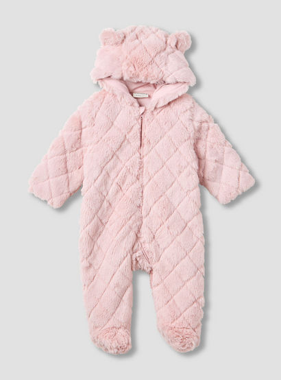 Juniors Hooded Long Sleeves Sleepsuit with Faux Fur Texture-baby-girls-clothing-nightwear-sleepsuits-image-1