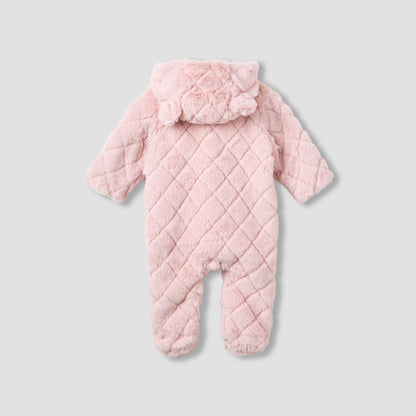 Juniors Hooded Long Sleeves Sleepsuit with Faux Fur Texture