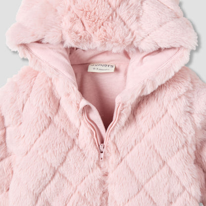 Juniors Hooded Long Sleeves Sleepsuit with Faux Fur Texture
