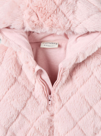 Juniors Hooded Long Sleeves Sleepsuit with Faux Fur Texture-baby-girls-clothing-nightwear-sleepsuits-image-3