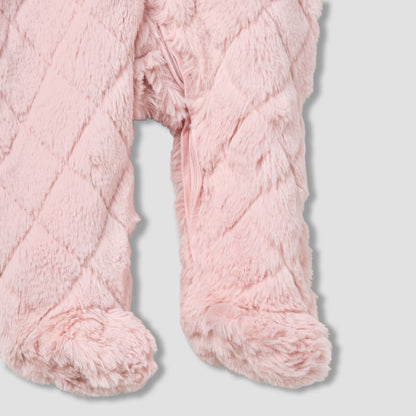 Juniors Hooded Long Sleeves Sleepsuit with Faux Fur Texture