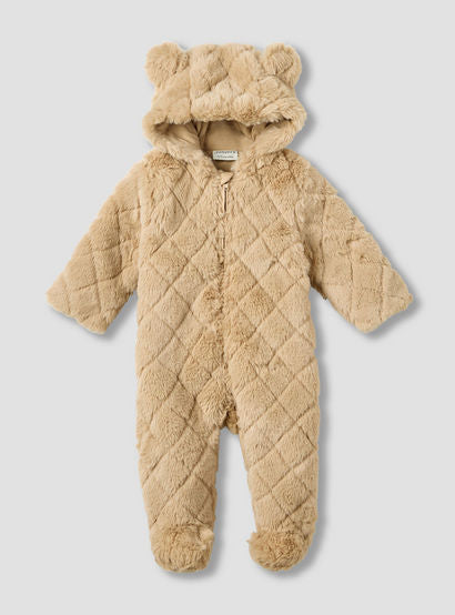 Juniors Hooded Long Sleeves Sleepsuit with Faux Fur Texture-baby-boys-clothing-nightwear-sleepsuits-image-1
