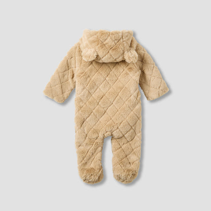 Juniors Hooded Long Sleeves Sleepsuit with Faux Fur Texture