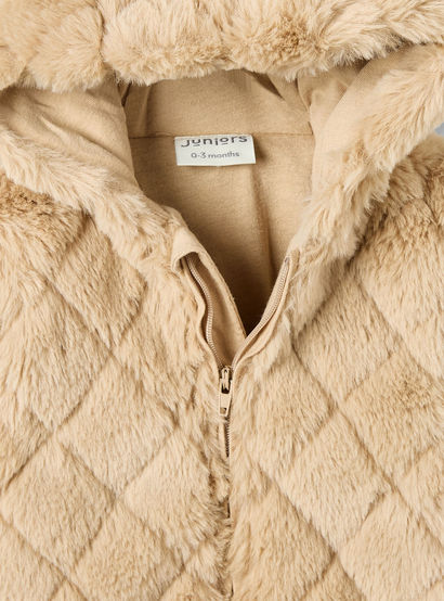 Juniors Hooded Long Sleeves Sleepsuit with Faux Fur Texture-baby-boys-clothing-nightwear-sleepsuits-image-3