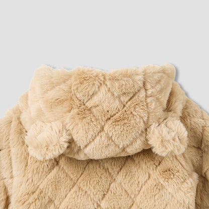 Juniors Hooded Long Sleeves Sleepsuit with Faux Fur Texture