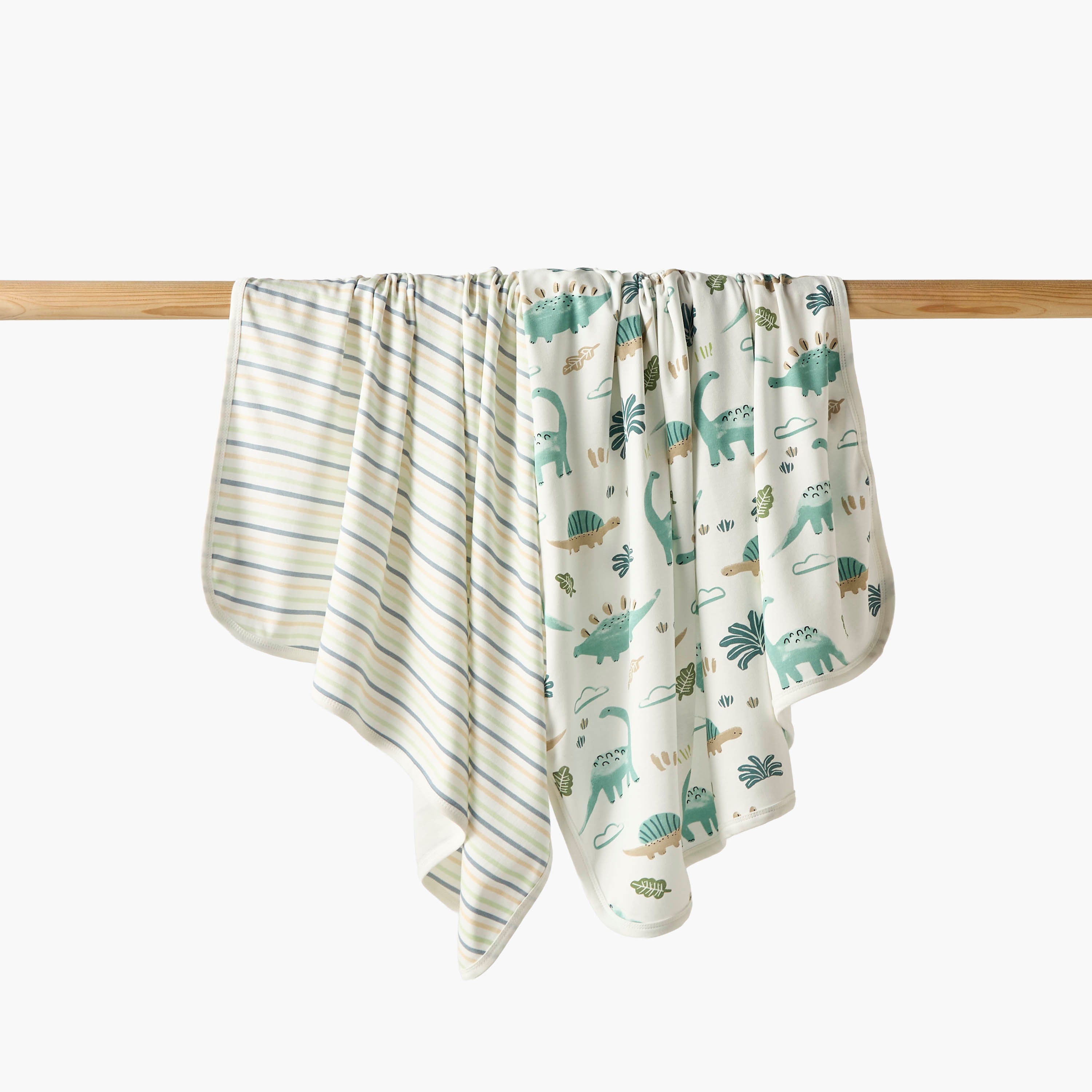 Juniors Cotton Assorted Design Receiving Blanket - Pack of 2 - Green / 0-6 mths