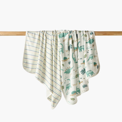 Juniors Cotton Assorted Design Receiving Blanket - Pack of 2 - Green / 0-6 mths