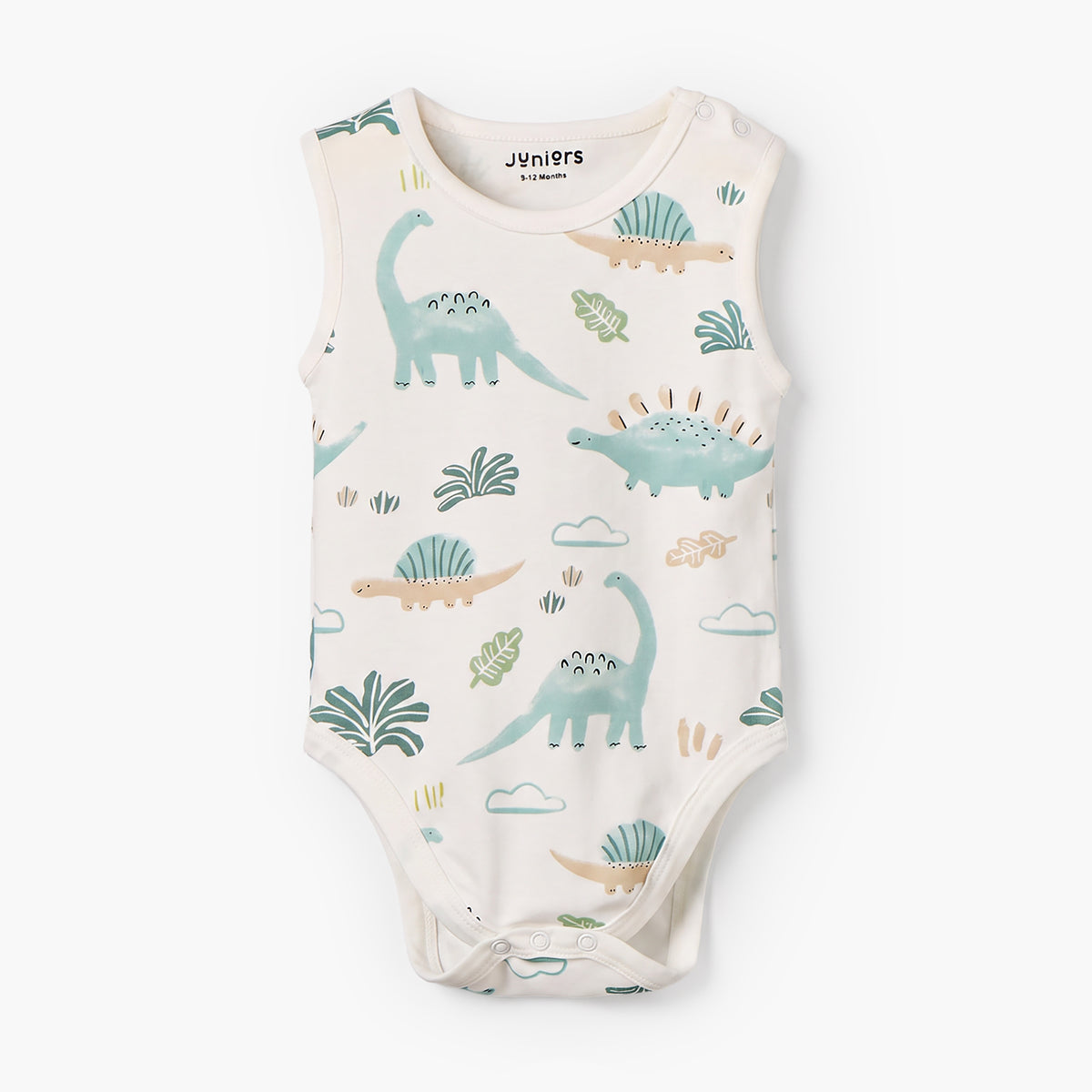 Pack of 3 Juniors Round Neck Sleeveless Bodysuit with Dinosaur Print