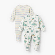 Pack of 2 Juniors Cotton Crew Neck Long Sleeves Sleepsuit with Dinosaur Print-undefined-image-1