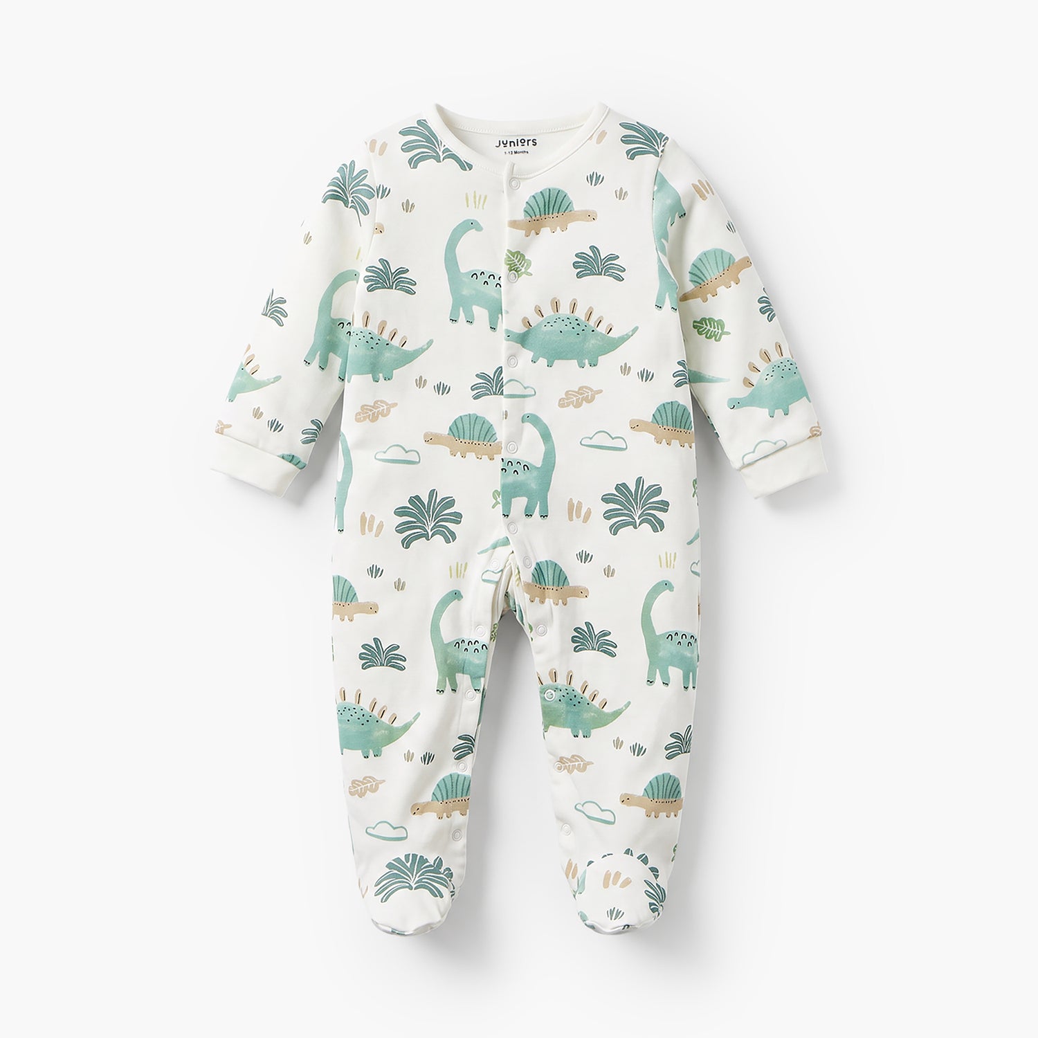 Pack of 2 Juniors Cotton Crew Neck Long Sleeves Sleepsuit with Dinosaur Print