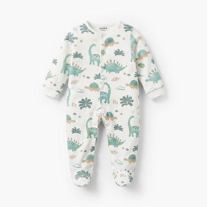 Pack of 2 Juniors Cotton Crew Neck Long Sleeves Sleepsuit with Dinosaur Print