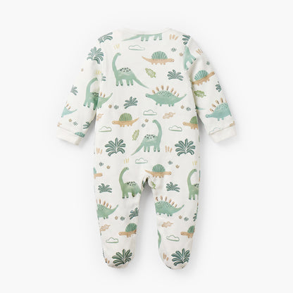 Pack of 2 Juniors Cotton Crew Neck Long Sleeves Sleepsuit with Dinosaur Print