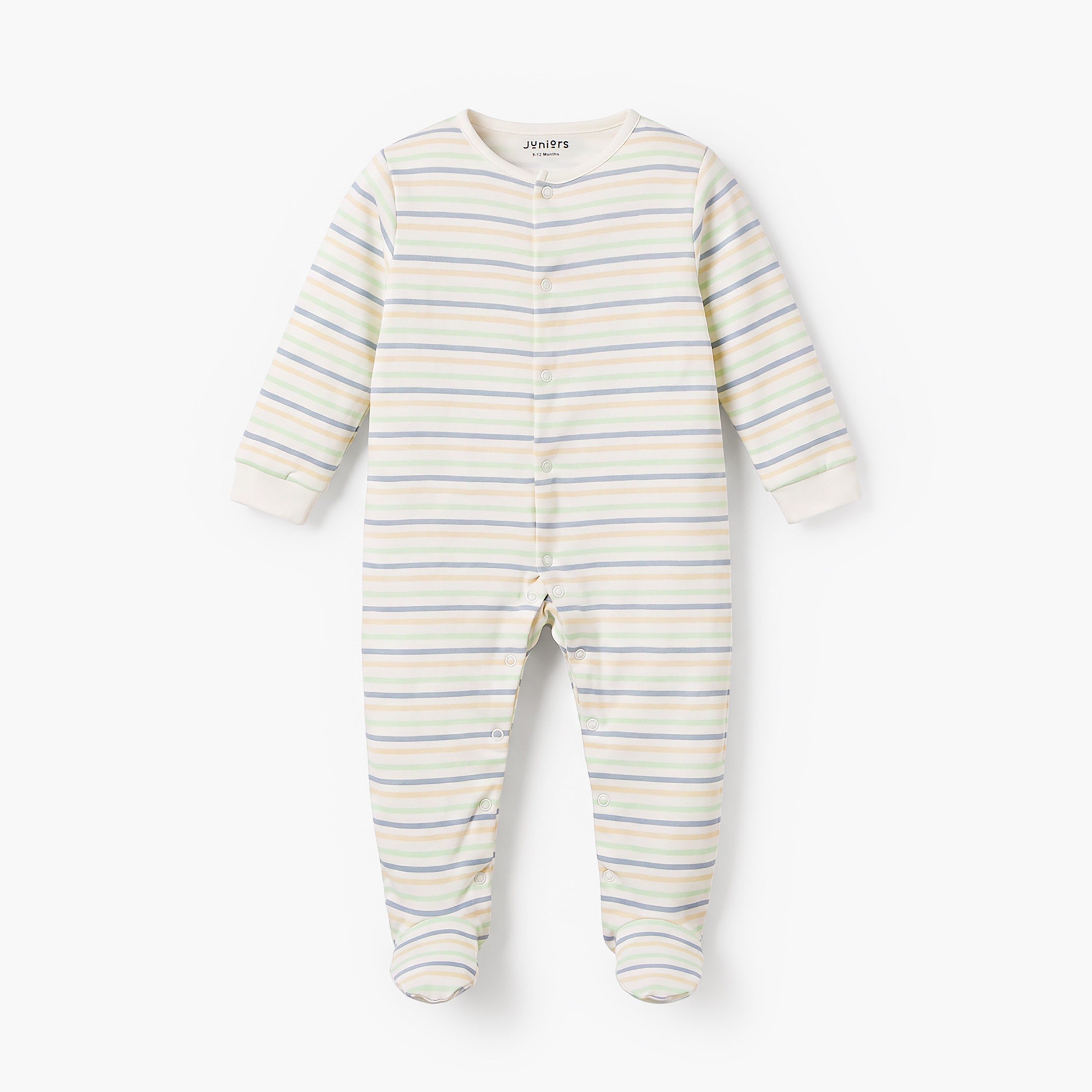 Pack of 2 Juniors Cotton Crew Neck Long Sleeves Sleepsuit with Dinosaur Print
