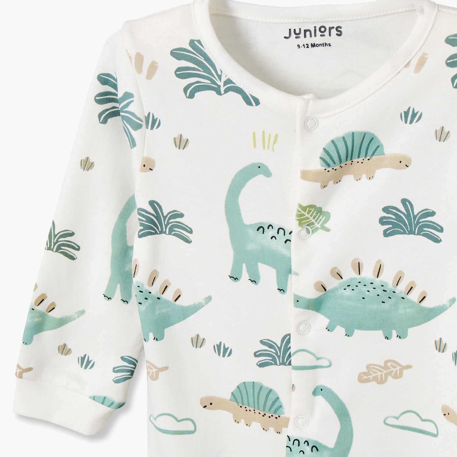 Pack of 2 Juniors Cotton Crew Neck Long Sleeves Sleepsuit with Dinosaur Print