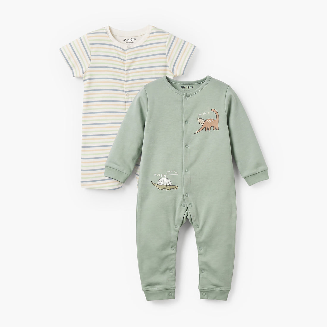 Set of 2 Juniors Cotton Crew Neck Sleepsuit with Romper