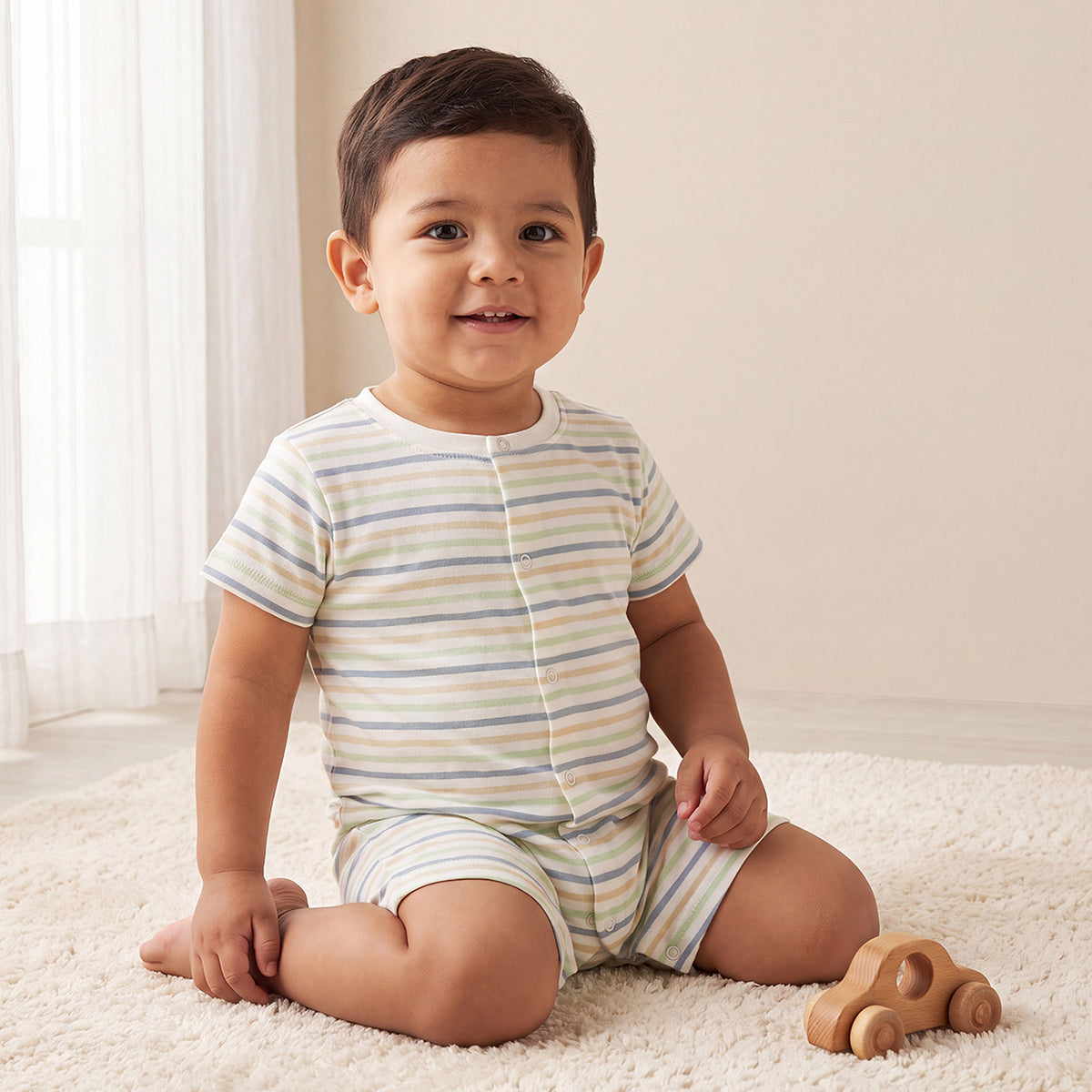 Set of 2 Juniors Cotton Crew Neck Sleepsuit with Romper