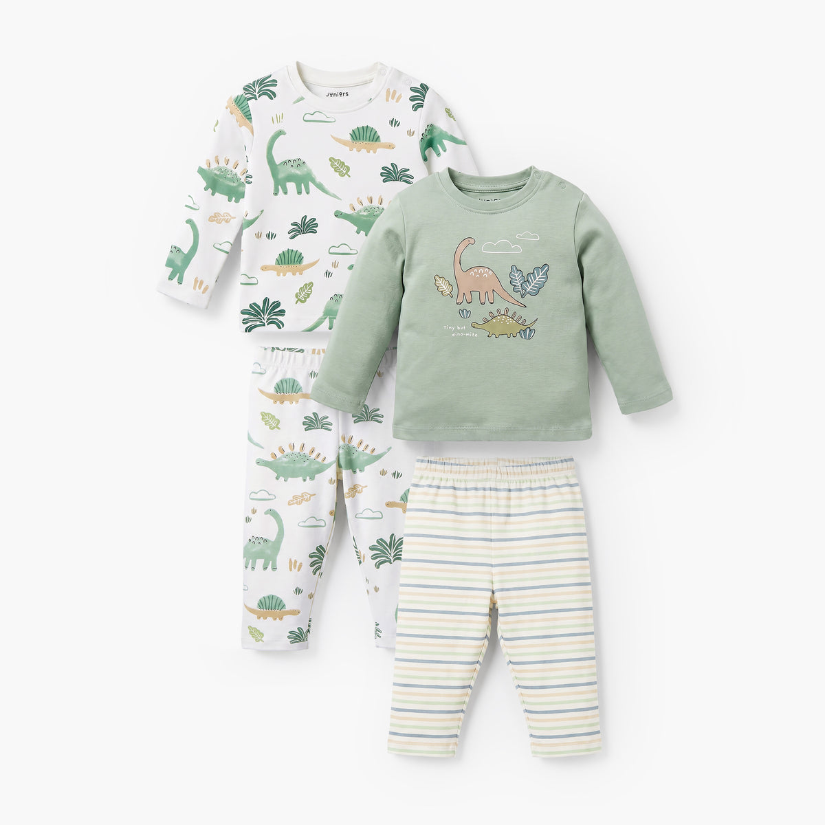 Pack of 2 Juniors Cotton Crew Neck Long Sleeves Pyjama Set with Dinosaur Print