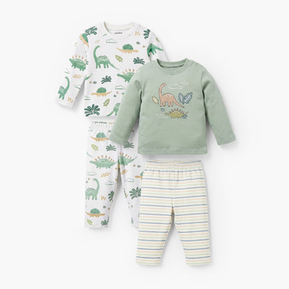 Pack of 2 Juniors Cotton Crew Neck Long Sleeves Pyjama Set with Dinosaur Print