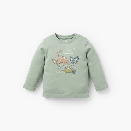 Pack of 2 Juniors Cotton Crew Neck Long Sleeves Pyjama Set with Dinosaur Print