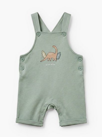 Juniors Crew Neck Short Sleeves T-shirt and Dungaree Set with Dinosaur Print-baby-boys-clothing-setsandcoords-image-4