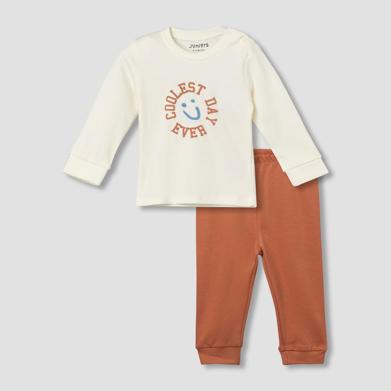 Juniors Cotton Crew Neck Long Sleeves Pyjama Set with Print