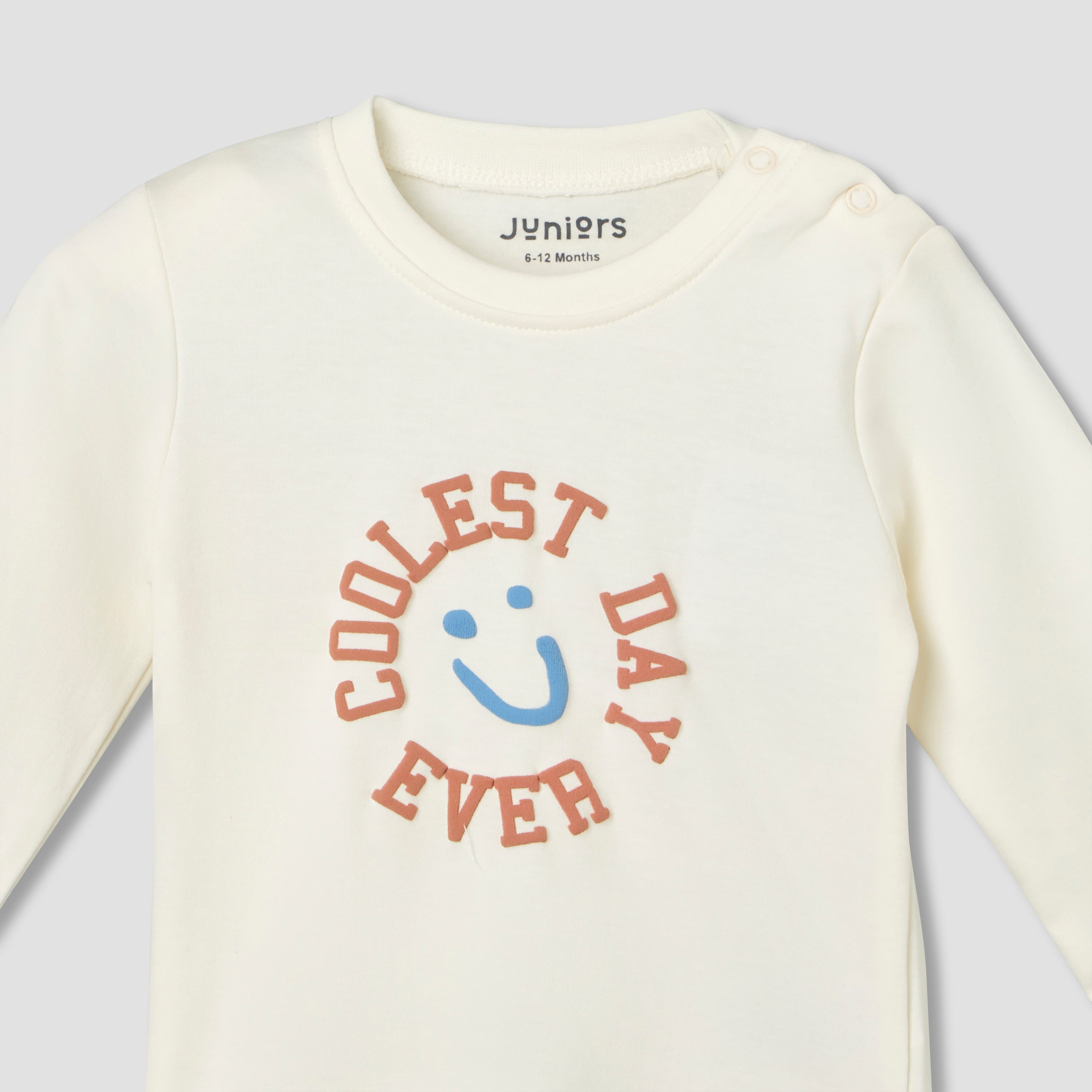 Juniors Cotton Crew Neck Long Sleeves Pyjama Set with Print