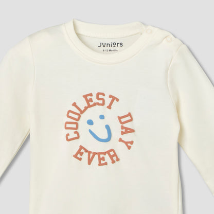 Juniors Cotton Crew Neck Long Sleeves Pyjama Set with Print