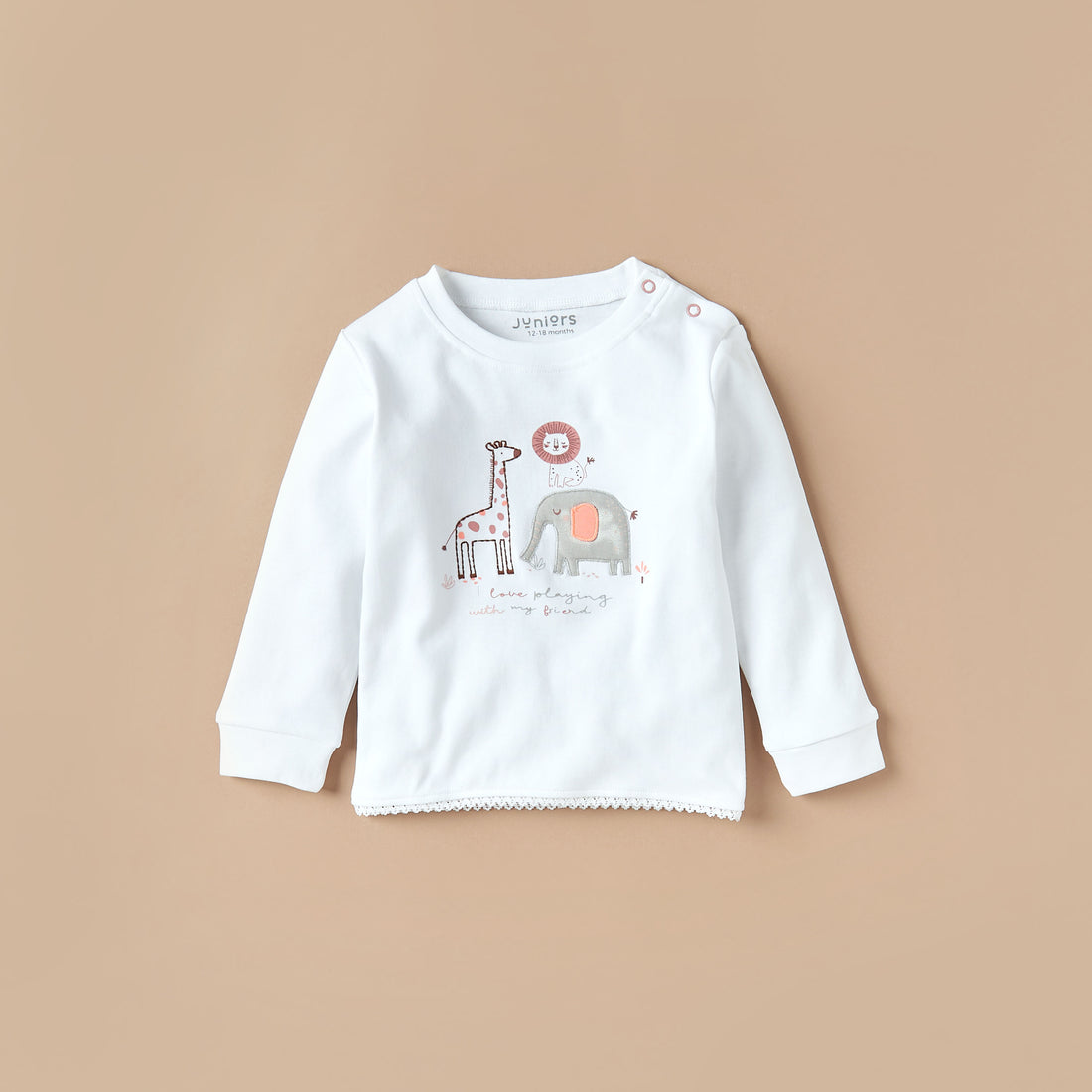 Juniors Cotton Crew Neck Long Sleeves Pyjama Set with Print