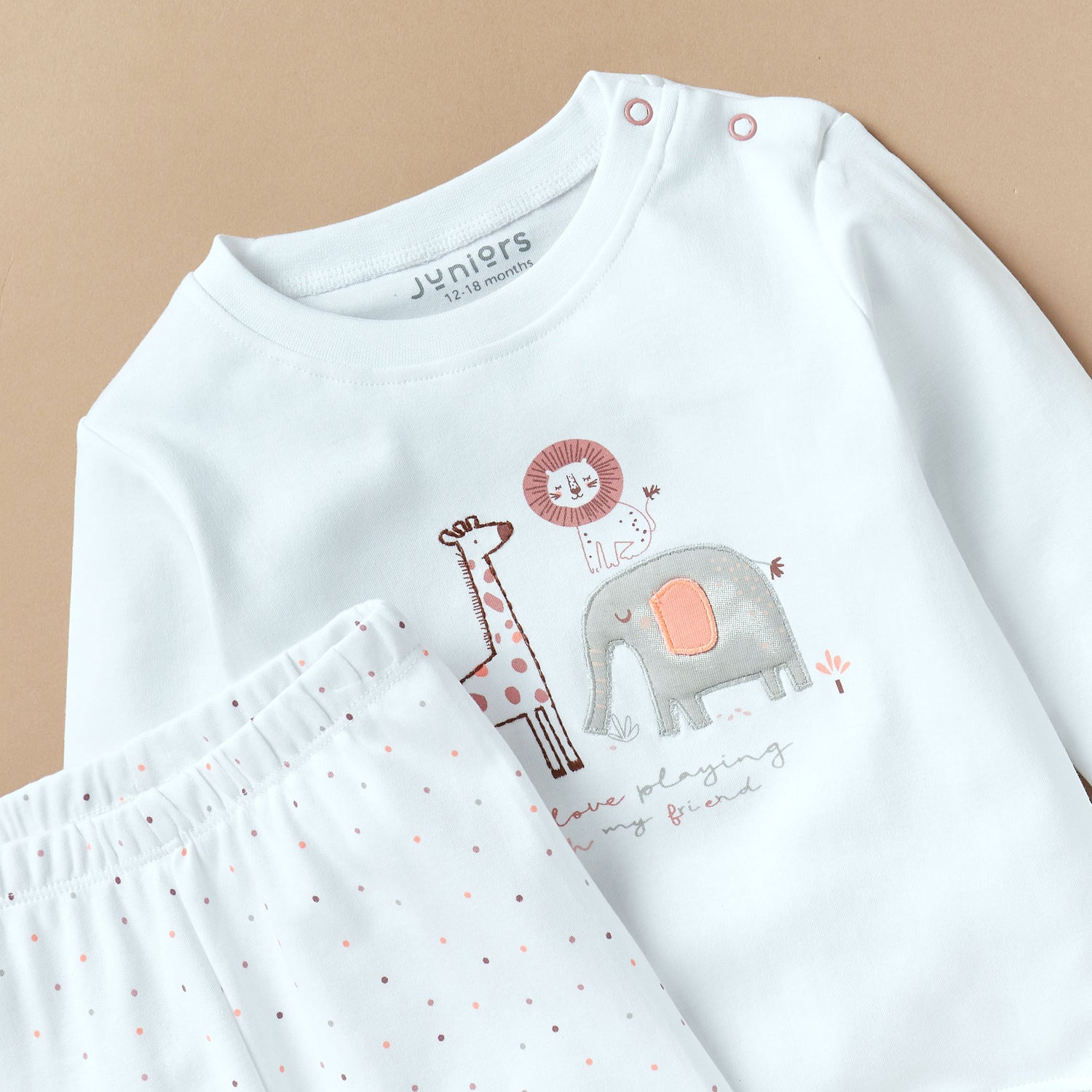 Juniors Cotton Crew Neck Long Sleeves Pyjama Set with Print