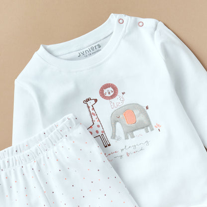 Juniors Cotton Crew Neck Long Sleeves Pyjama Set with Print