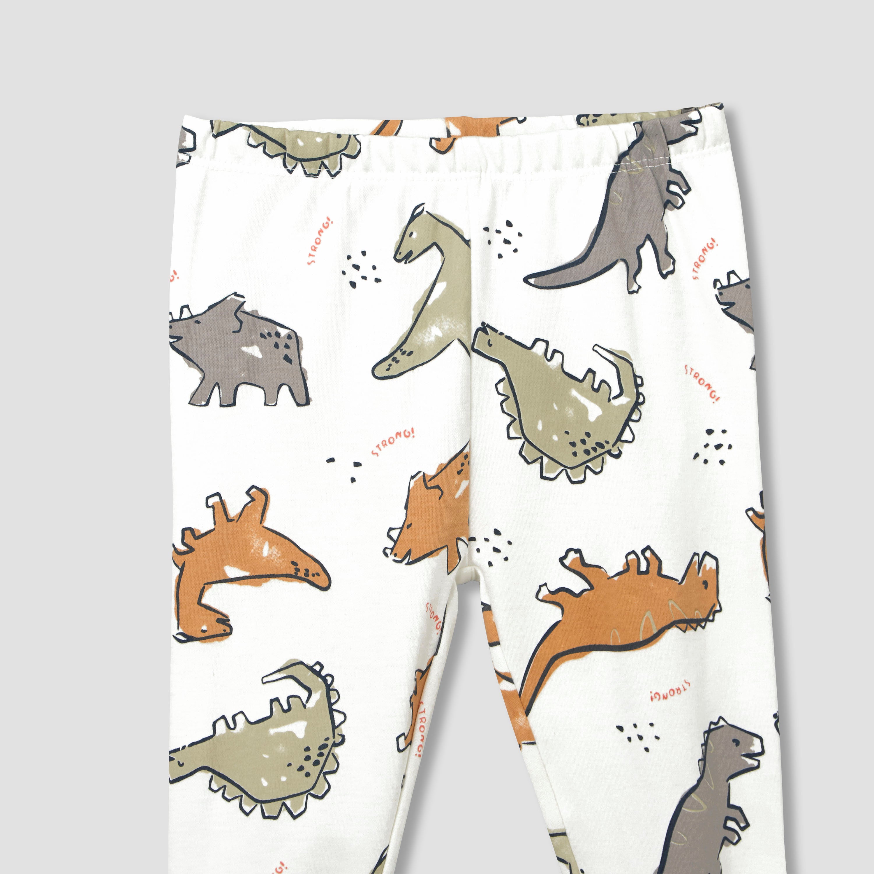 Juniors Cotton Crew Neck Long Sleeves Pyjama Set with Dinosaur Print