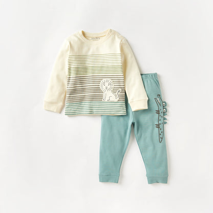 Juniors Dinosaur Applique Long Sleeve T-shirt and Elasticated Pyjama Set