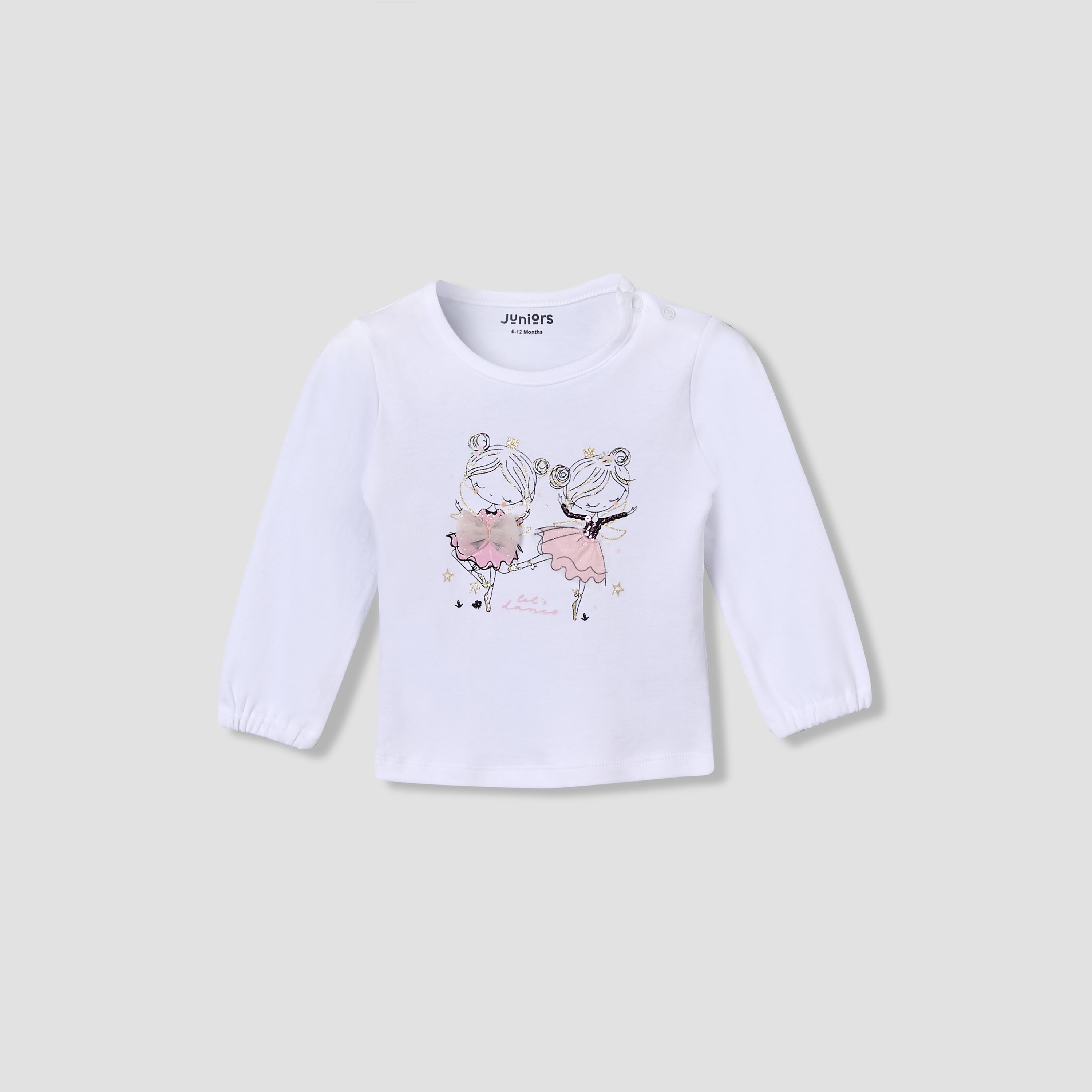 Juniors Cotton Round Neck Long Sleeves Pyjama Set with Ballerina Print