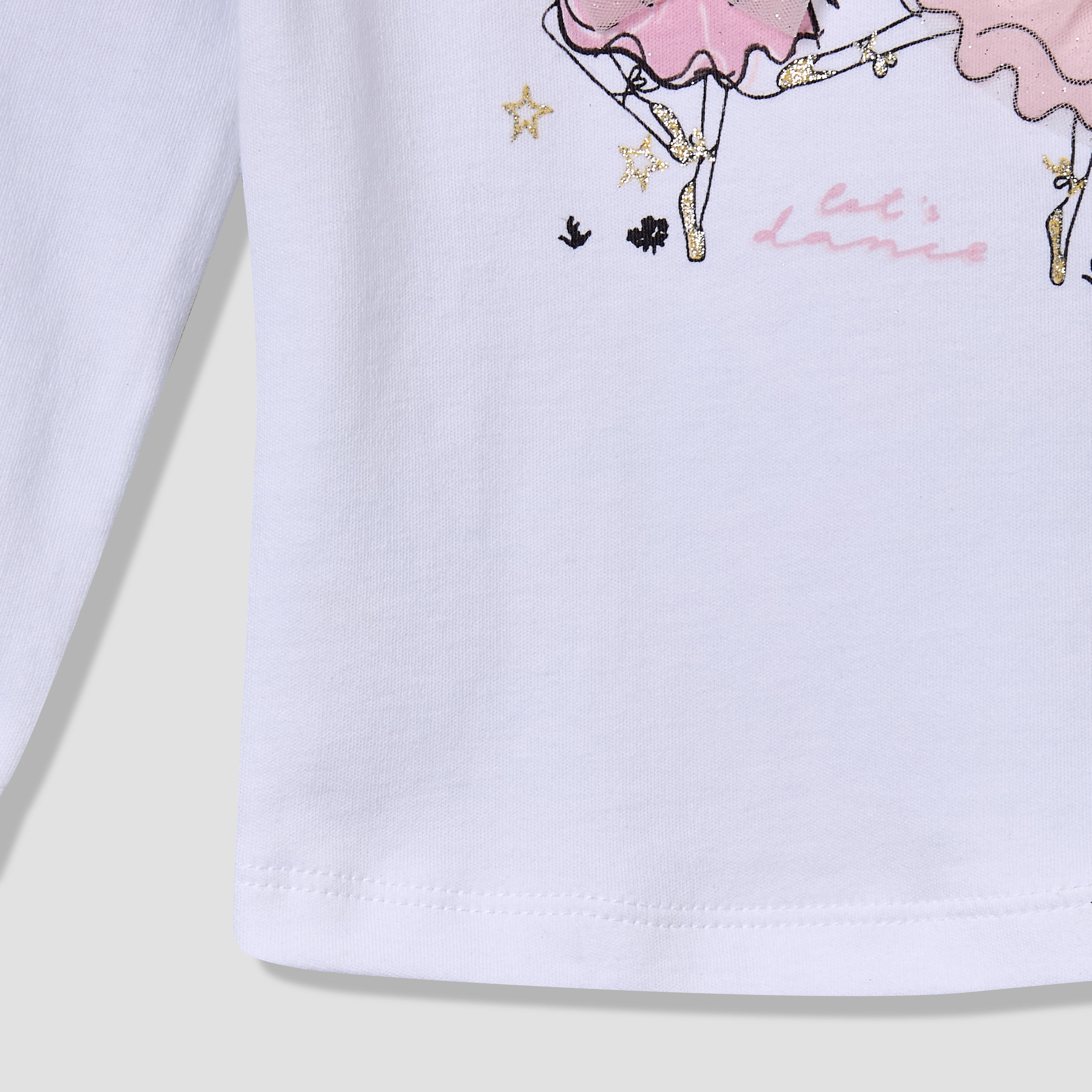 Juniors Cotton Round Neck Long Sleeves Pyjama Set with Ballerina Print