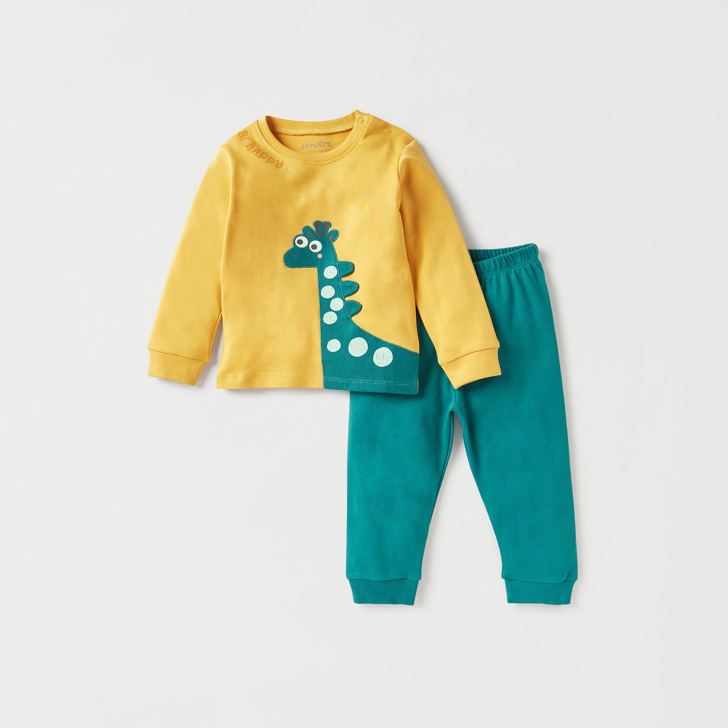 Juniors Dinosaur Applique Long Sleeve T-shirt and Elasticated Pyjama Set - Multicolour / 12-18 mths