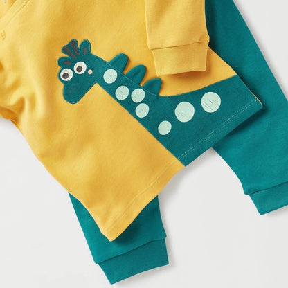 Juniors Dinosaur Applique Long Sleeve T-shirt and Elasticated Pyjama Set