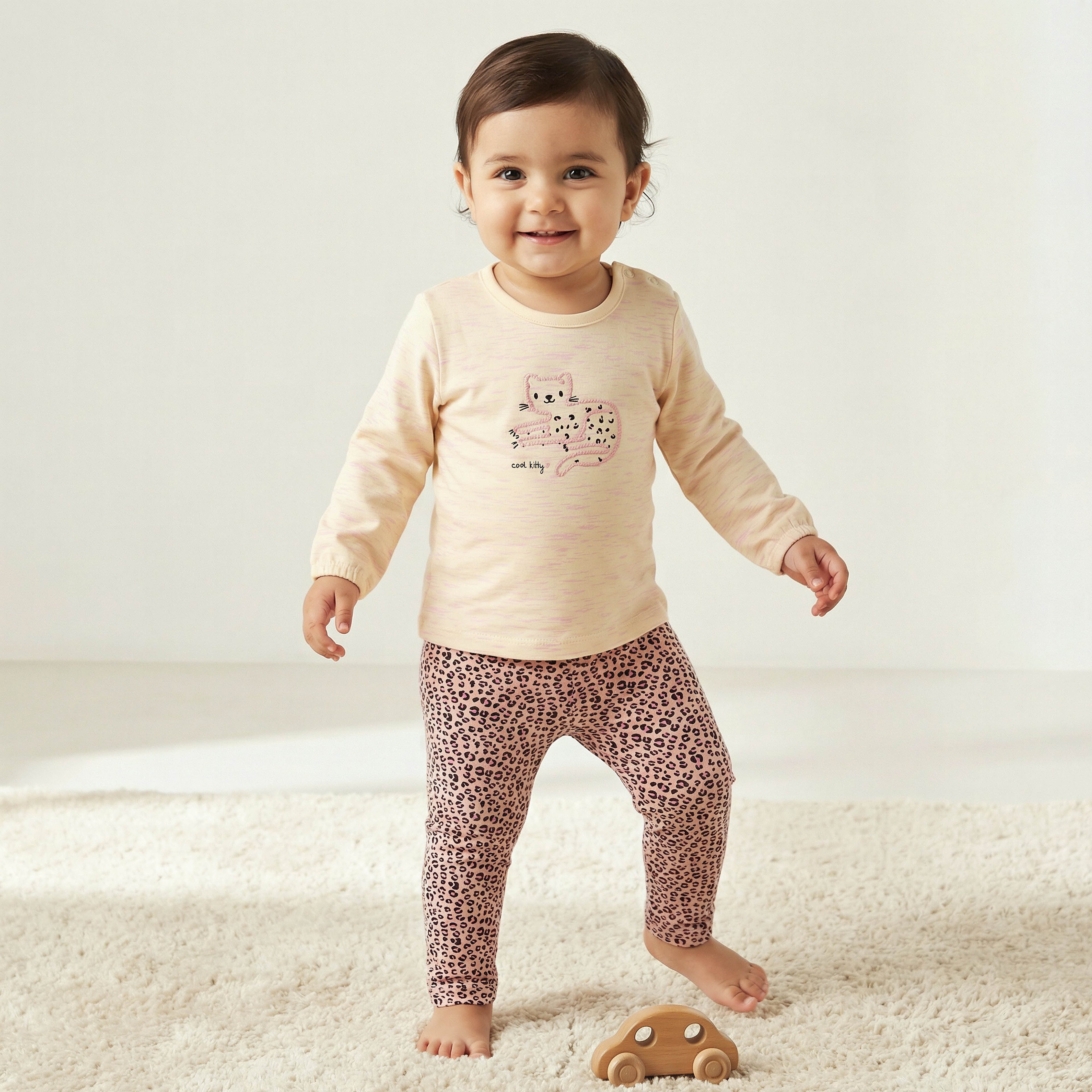 Juniors Pyjama Set with Safari Print - Cotton - Long Sleeves - Henley Neck