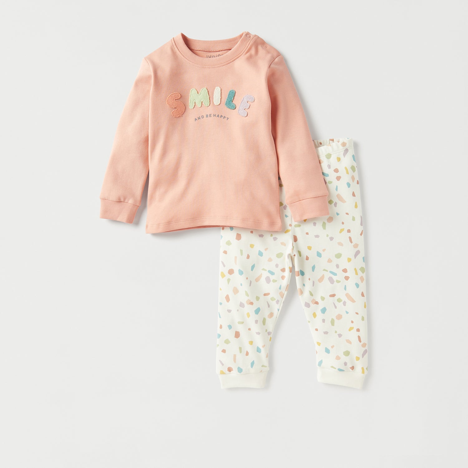 Juniors Smile Applique T-shirt and Printed Pyjama Set - Multicolour / 12-18 mths