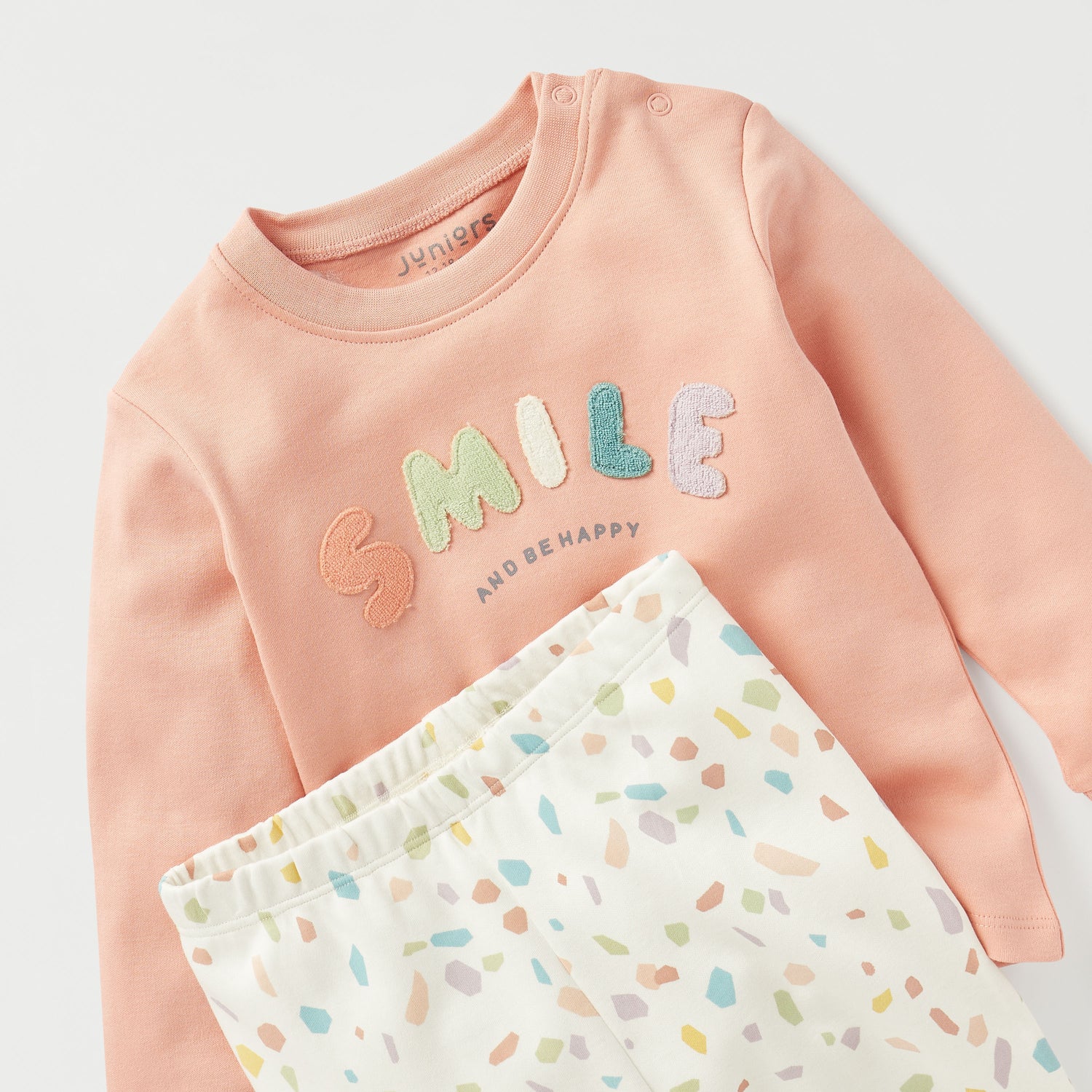 Juniors Smile Applique T-shirt and Printed Pyjama Set