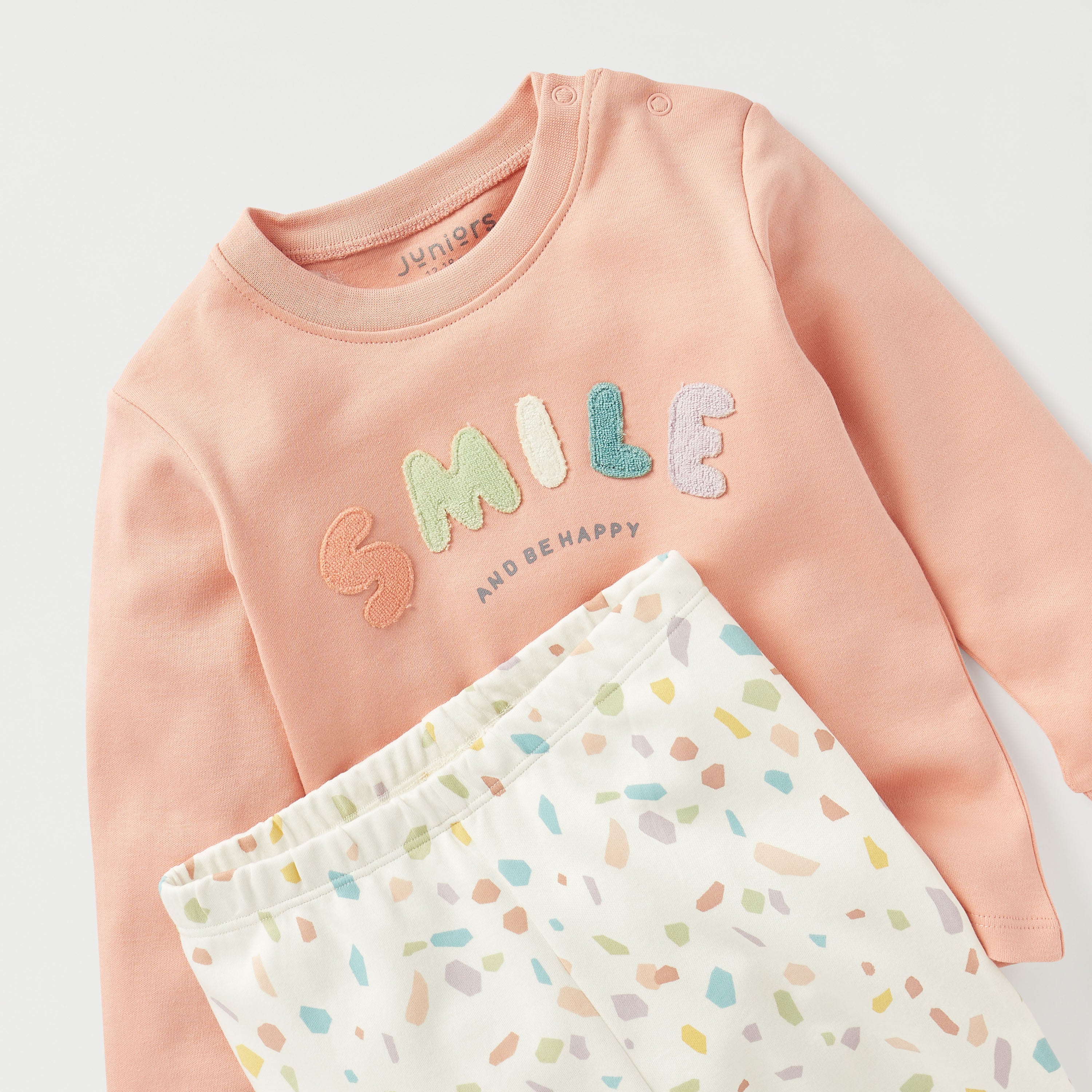 Juniors Smile Applique T-shirt and Printed Pyjama Set