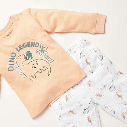 Juniors Dinosaur Print Long Sleeves T-shirt and Pyjama Set