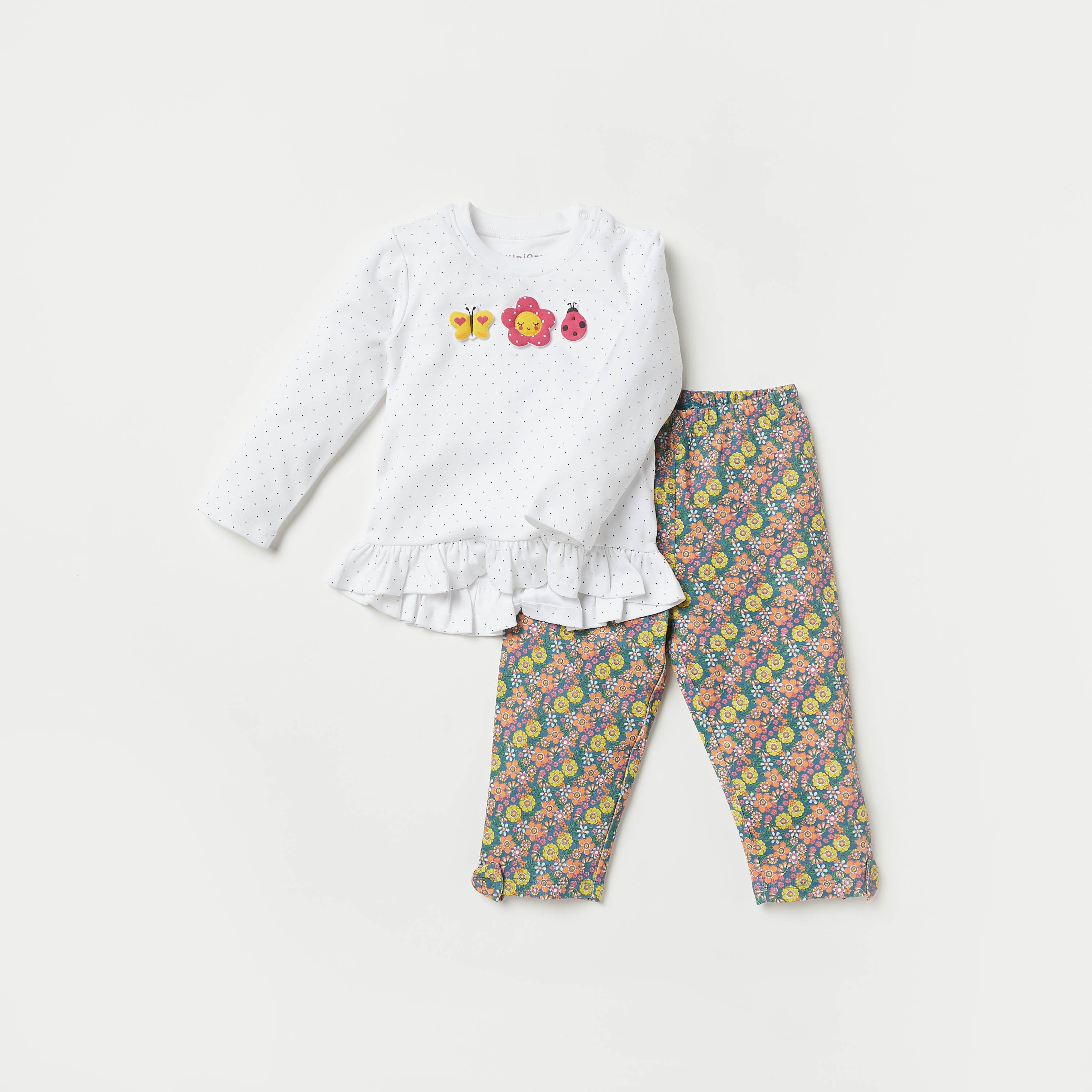 Juniors Printed Long Sleeves Top and Pyjama Set - Multicolour / 12-18 mths